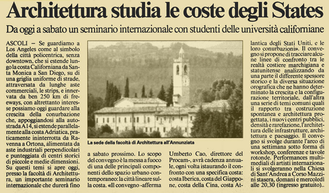 Laboratorio di Progettazione del Paesaggio _ Facoltà di Architettura di Ascoli Piceno coast to coast 01 - Corriere Adriatico sul Coast2Coast (3 maggio 2004) 