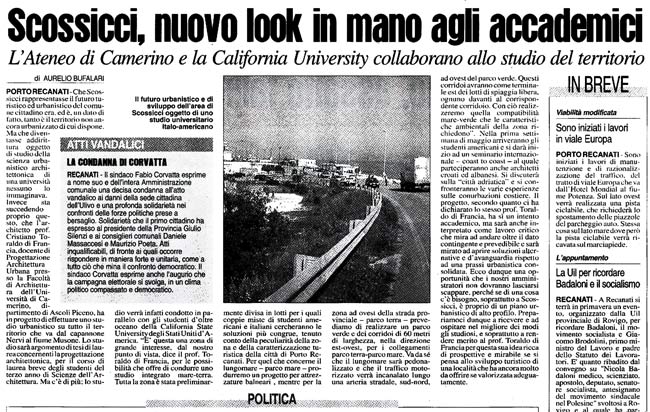 Laboratorio di Progettazione del Paesaggio _ Facoltà di Architettura di Ascoli Piceno coast to coast 03 - Corriere Adriatico sul Coast2Coast (7 maggio 2006) 