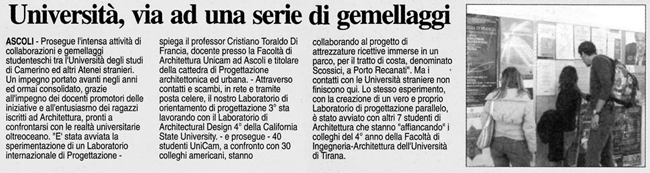 Laboratorio di Progettazione del Paesaggio _ Facoltà di Architettura di Ascoli Piceno coast to coast 03 - Corriere Adriatico sul Coast2Coast (30 marzo 2006) 